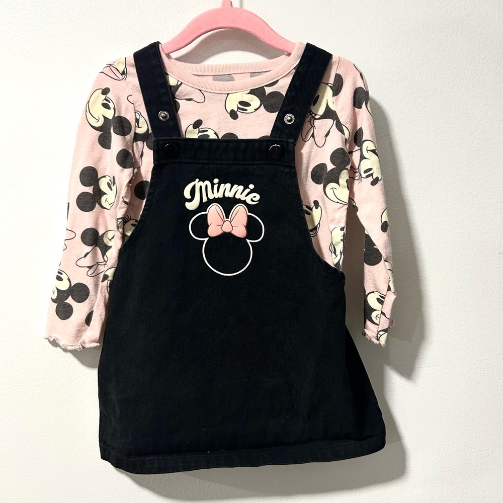 Disney Toddler Girls Minnie Mouse Twill Dress and Long Sleeve Top Set, 2 Piece